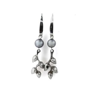 Blooming earring with gray pearl in sterling silver by pam fox