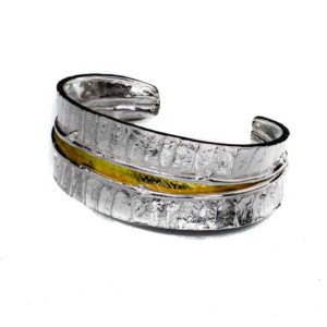 Fern vine bracelet in bright sterling silver and gold by pam fox