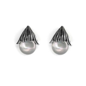orchid post earrings with pearl in sterling silver by pam fox