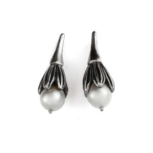 Orchid drop earring with pearl in sterling silver by pam fox