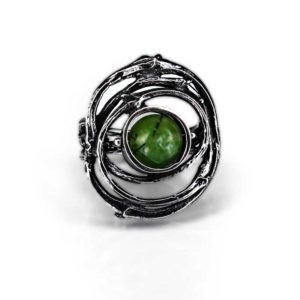 Oxidized sterling silver ring with green Chrysoprase