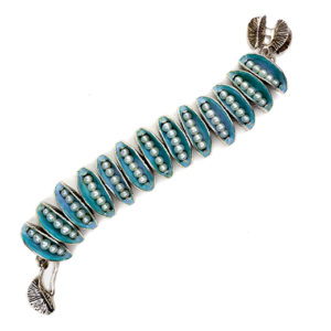 Aqua pearl pod bracelet in silver and vitreous enamel by pam fox