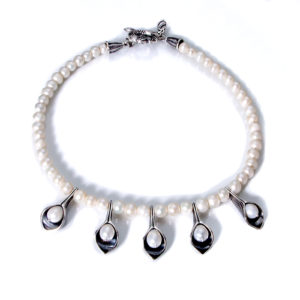 five flute necklace in pearl and silver by Pam fox