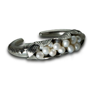 Emerging cluster pearl cuff in silver and pearl by Pam Fox
