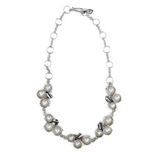 Floating choker in silver and white pearl by pam fox