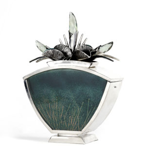 Silver and Enamel Vessel with green amethyst by Pam Fox